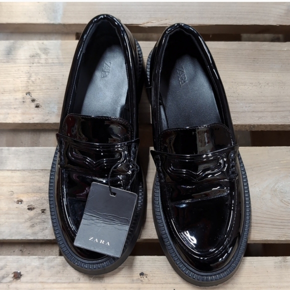 Zara nwt faux patent leather Penny loafers sz 36 - Picture 8 of 8